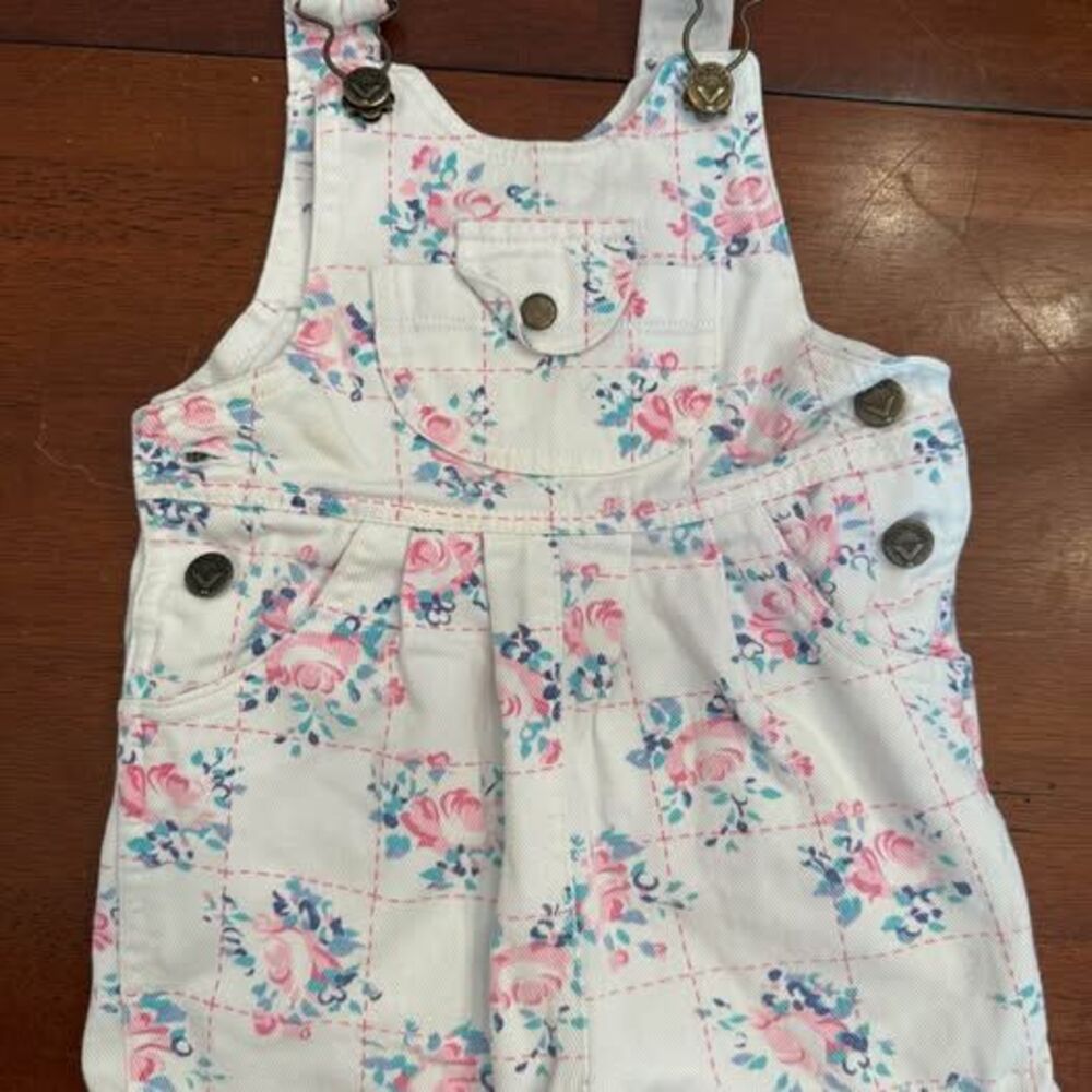 Vintage floral baby shortall overalls
